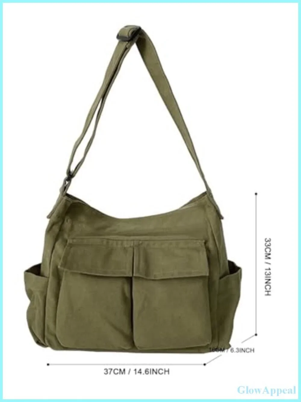 Canvas Hobo Crossbody Bag Slouchy Crescent Shoulder Tote with Zipper Pockets
